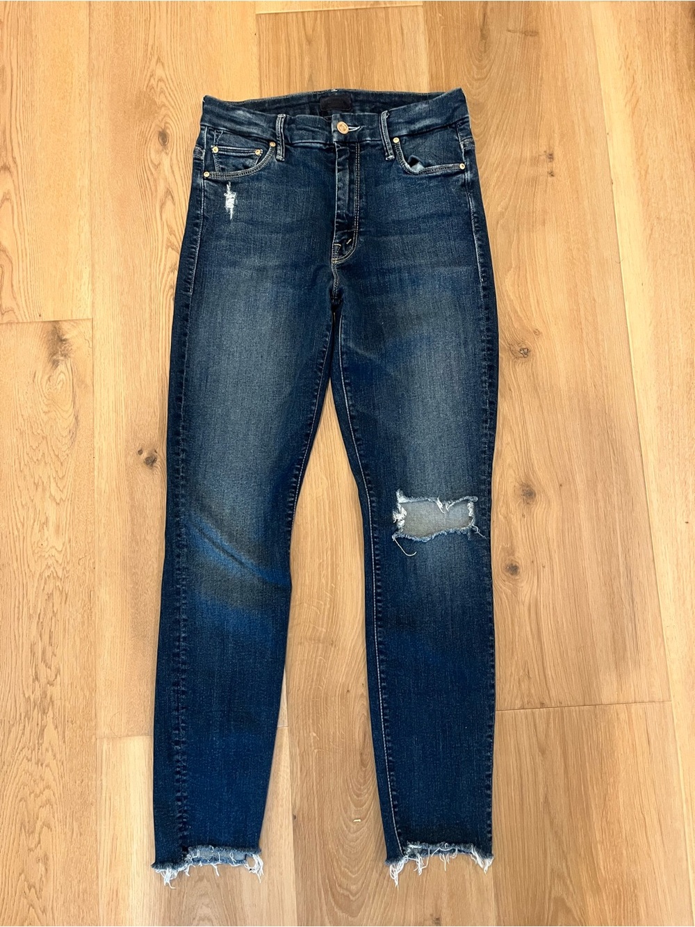 MOTHER Dark Blue Skinny Distressed Jeans size 26